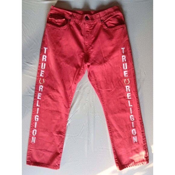 RARE True Religion Ricky Relax Straight Jeans Red Size 37x31 Made in USA